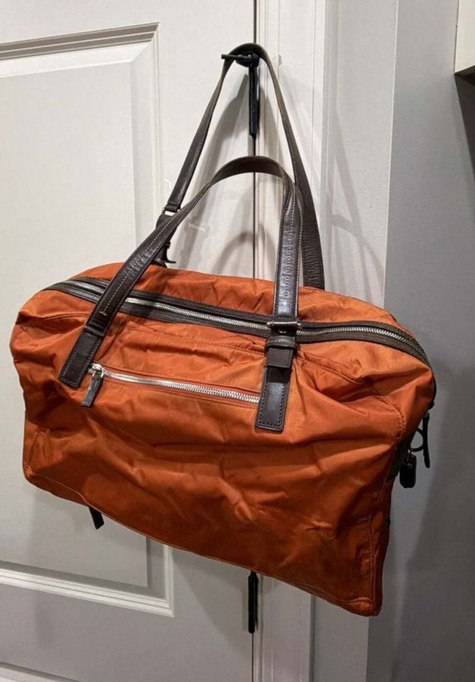 Tumi Orange Nylon Tote Bag with Leather Trim